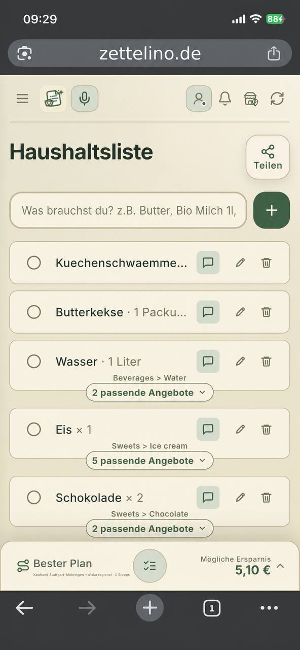 Vorschau der Zettelino-App